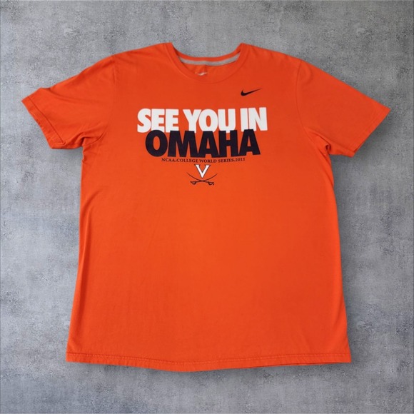 Nike x UVA‎ NCAA World Series T-shirt 2011 See You In Omaha Mens Size XL Orange - Picture 1 of 6